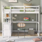 Letto a soppalco GDFStudio Garcia in legno con scrivania e mensole, due cassetti integrati