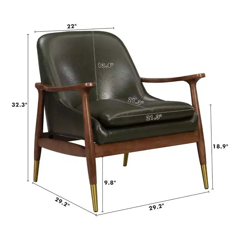 Poltroncina accentata in similpelle Mid-Century con piedini con punta in ottone, sedia di lusso per soggiorno, camera da letto o appartamento - Panipeachy