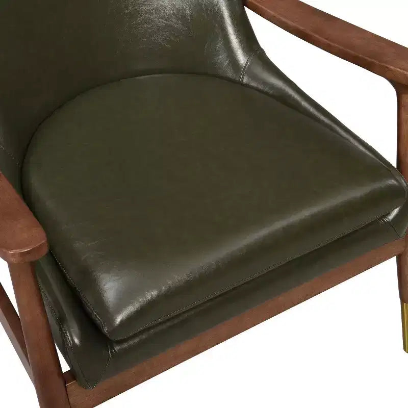 Poltroncina accentata in similpelle Mid-Century con piedini con punta in ottone, sedia di lusso per soggiorno, camera da letto o appartamento - Panipeachy
