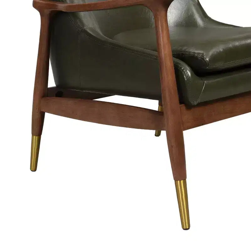 Poltroncina accentata in similpelle Mid-Century con piedini con punta in ottone, sedia di lusso per soggiorno, camera da letto o appartamento - Panipeachy