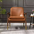 Poltroncina accentata in similpelle Mid-Century con piedini con punta in ottone, sedia di lusso per soggiorno, camera da letto o appartamento - Panipeachy