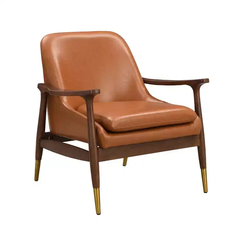 Poltroncina accentata in similpelle Mid-Century con piedini con punta in ottone, sedia di lusso per soggiorno, camera da letto o appartamento - Panipeachy