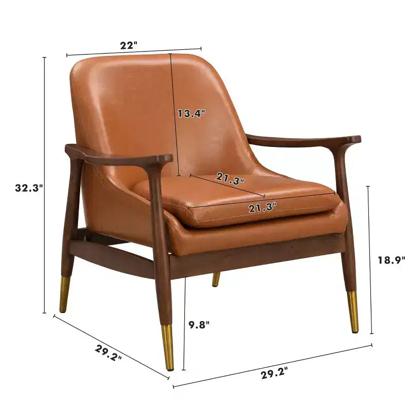 Poltroncina accentata in similpelle Mid-Century con piedini con punta in ottone, sedia di lusso per soggiorno, camera da letto o appartamento - Panipeachy