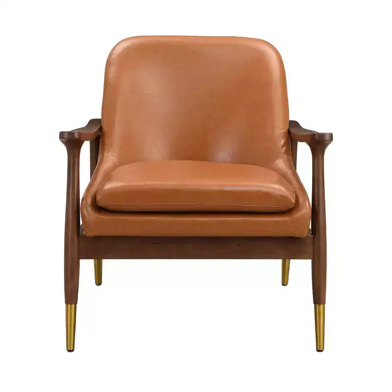 Poltroncina accentata in similpelle Mid-Century con piedini con punta in ottone, sedia di lusso per soggiorno, camera da letto o appartamento - Panipeachy