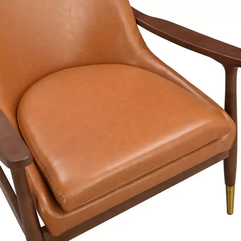 Poltroncina accentata in similpelle Mid-Century con piedini con punta in ottone, sedia di lusso per soggiorno, camera da letto o appartamento - Panipeachy