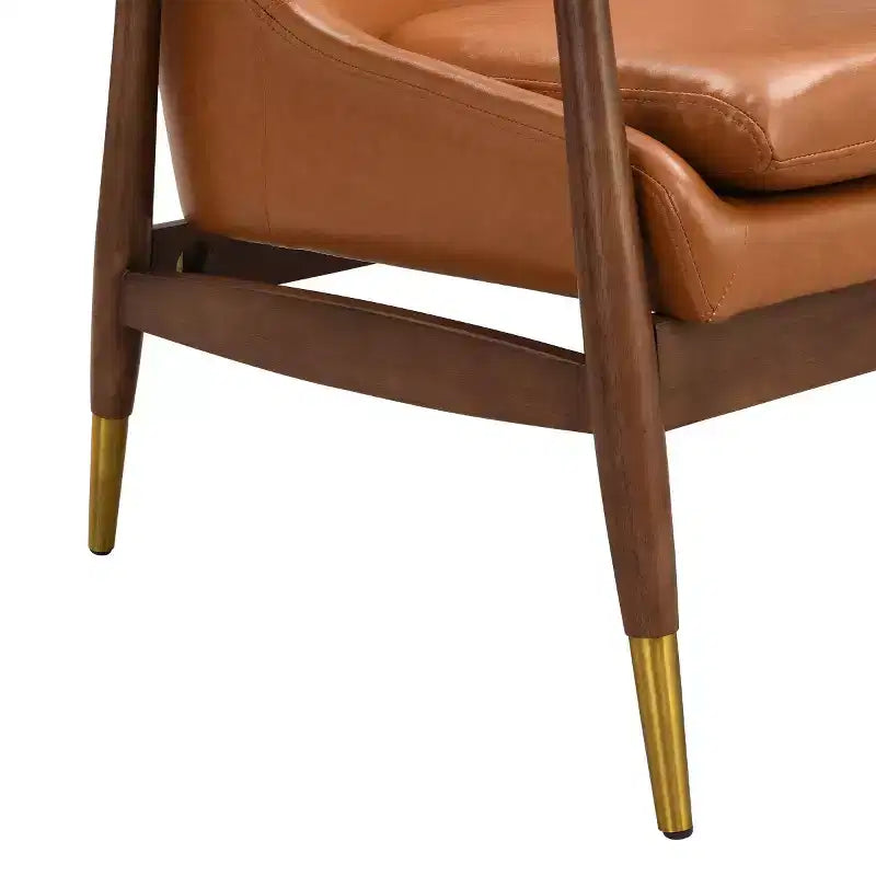 Poltroncina accentata in similpelle Mid-Century con piedini con punta in ottone, sedia di lusso per soggiorno, camera da letto o appartamento - Panipeachy