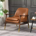 Mid-Century Faux Leather Accent Chair with Brass-Tipped Feet, Luxurious Side Chair for Living Room, Bedroom, or Apartment-Panipeachy