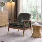 Poltroncina accentata in similpelle Mid-Century con piedini con punta in ottone, sedia di lusso per soggiorno, camera da letto o appartamento - Panipeachy