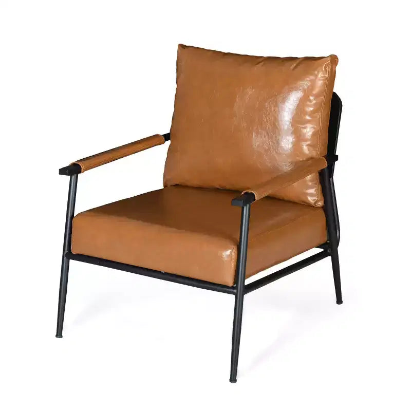 Poltrona con schienale imbottito in ecopelle, stile Mid-Century Modern, con struttura in metallo, per soggiorno, camera da letto o ufficio - Panipeachy