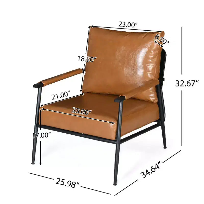 Poltrona con schienale imbottito in ecopelle, stile Mid-Century Modern, con struttura in metallo, per soggiorno, camera da letto o ufficio - Panipeachy