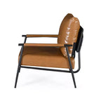 Poltrona con schienale imbottito in ecopelle, stile Mid-Century Modern, con struttura in metallo, per soggiorno, camera da letto o ufficio - Panipeachy