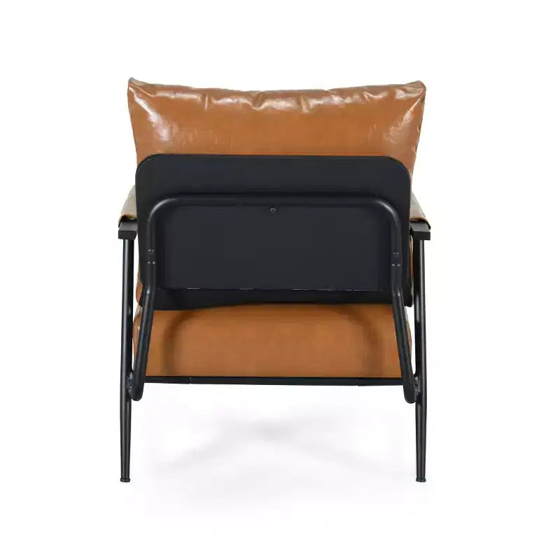 Poltrona con schienale imbottito in ecopelle, stile Mid-Century Modern, con struttura in metallo, per soggiorno, camera da letto o ufficio - Panipeachy