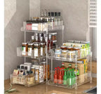 1 scaffale portaoggetti impilabile multifunzione in plastica per scrivania, cosmetici, bagno, cucina, 3 livelli
