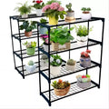 4 Tier Plant Stand Storage Shelf Iron Frame and PP Shelves with Thick Straps, Dark Green Outdoor Indoor Shelving Unit