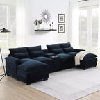 Divano componibile a U moderno GDFStudio Parker 123 in ciniglia con console e doppia chaise longue