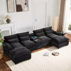 Divano componibile a U moderno GDFStudio Parker 123 in ciniglia con console e doppia chaise longue