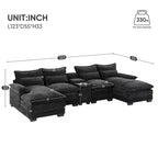 Divano componibile a U moderno GDFStudio Parker 123 in ciniglia con console e doppia chaise longue