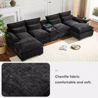 Divano componibile a U moderno GDFStudio Parker 123 in ciniglia con console e doppia chaise longue