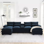 Divano componibile a U moderno GDFStudio Parker 123 in ciniglia con console e doppia chaise longue