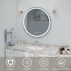 Specchio da bagno LED intelligente antiappannamento MAYEERTY da 24 pollici, circolare con doppia illuminazione, temperatura colore a 3 tonalità, funzione memoria e dimmerabile
