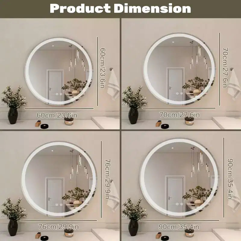 Specchio da bagno LED intelligente antiappannamento MAYEERTY da 24 pollici, circolare con doppia illuminazione, temperatura colore a 3 tonalità, funzione memoria e dimmerabile