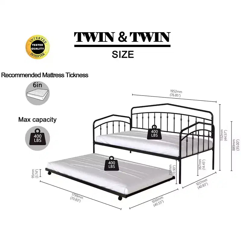 Divano letto singolo con letto estraibile, Divano letto in metallo con letto estraibile singolo, Divano letto con supporto a doghe in metallo, Divano letto industriale, Nessuna necessità di rete a molle