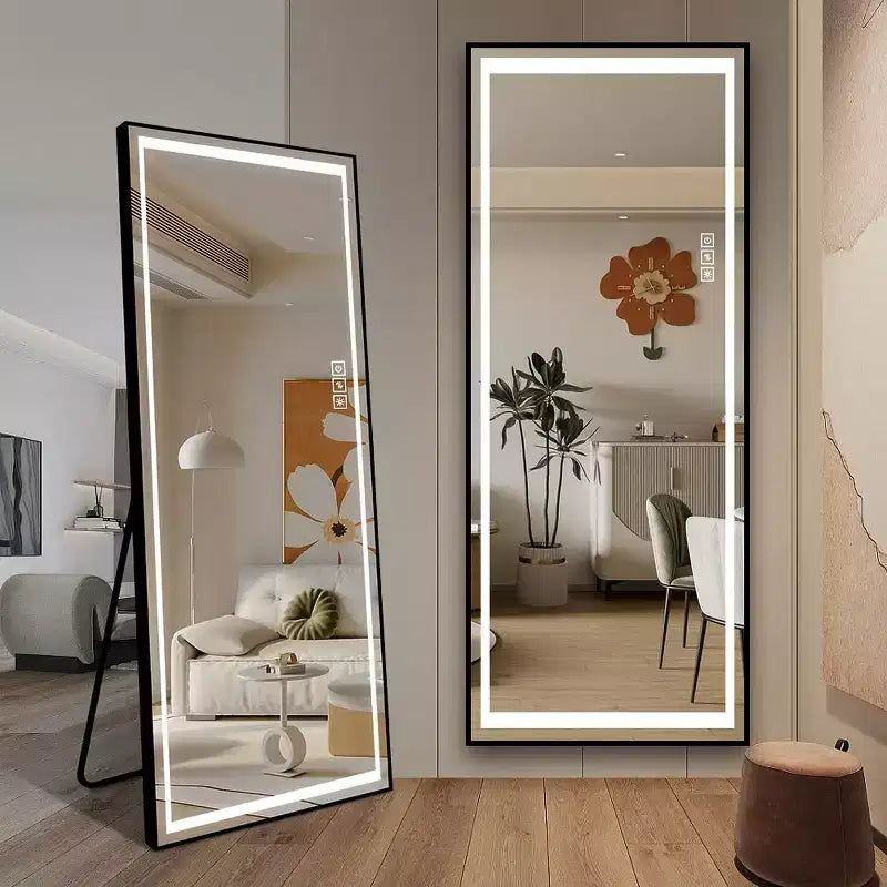 TUYOHW Modern Full Length Mirror with 3 Color LED Rectangle Standing Mirror Hanging Wall Mounted Leaning Mirrors for Living Room,Bedroom