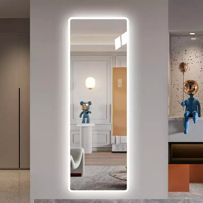 Miroir intégral moderne TUYOHW avec LED 3 couleurs, miroir rectangulaire sur pied, miroir mural à poser pour salon, chambre à coucher
