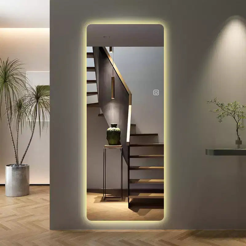 Miroir intégral moderne TUYOHW avec LED 3 couleurs, miroir rectangulaire sur pied, miroir mural à poser pour salon, chambre à coucher