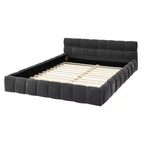 MAYEERTY Letto imbottito Queen Size con testiera, struttura solida, tessuto ciniglia grigio scuro