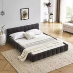 MAYEERTY Letto imbottito Queen Size con testiera, struttura solida, tessuto ciniglia grigio scuro
