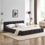 MAYEERTY Letto imbottito Queen Size con testiera, struttura solida, tessuto ciniglia grigio scuro
