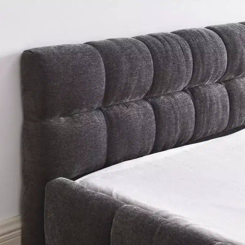 MAYEERTY Letto imbottito Queen Size con testiera, struttura solida, tessuto ciniglia grigio scuro