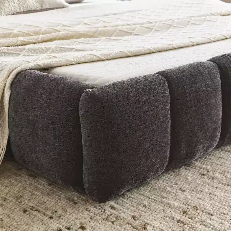 MAYEERTY Letto imbottito Queen Size con testiera, struttura solida, tessuto ciniglia grigio scuro