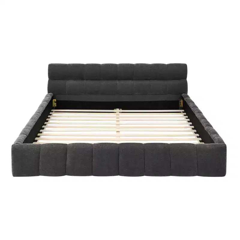 MAYEERTY Letto imbottito Queen Size con testiera, struttura solida, tessuto ciniglia grigio scuro