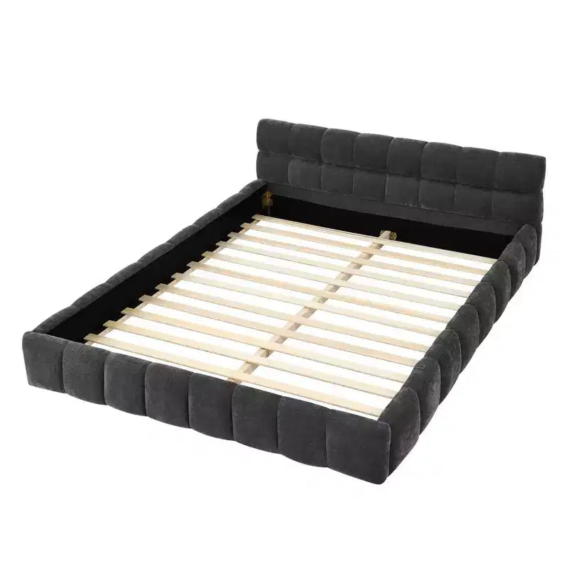 MAYEERTY Letto imbottito Queen Size con testiera, struttura solida, tessuto ciniglia grigio scuro