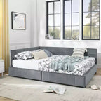 MAYEERTY Letto imbottito Queen Size con vano contenitore, testiera e braccioli, per camera da letto, Grigio