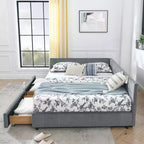 MAYEERTY Letto imbottito Queen Size con vano contenitore, testiera e braccioli, per camera da letto, Grigio