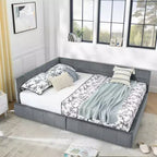 MAYEERTY Letto imbottito Queen Size con vano contenitore, testiera e braccioli, per camera da letto, Grigio
