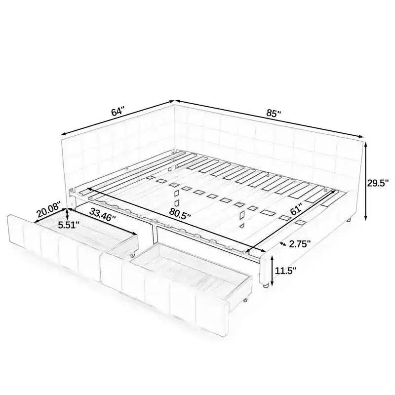 MAYEERTY Letto imbottito Queen Size con vano contenitore, testiera e braccioli, per camera da letto, Grigio