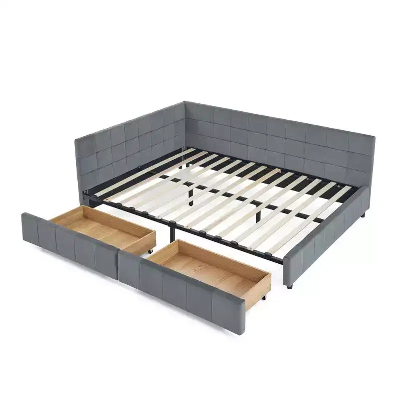 MAYEERTY Letto imbottito Queen Size con vano contenitore, testiera e braccioli, per camera da letto, Grigio