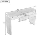 Consolle da ingresso con finitura effetto legno naturale, design scanalato, piano ovale e 2 cassetti, tavolo contenitore per ingresso o soggiorno, nera