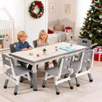 Set Tavolo e Sedie per Bambini, Tavolo da Disegno e Artigianato per Bambini Regolabile in Altezza con 6 Sedie per Età 2-10 Anni, Max 136 kg, Tavolo Attività per Bambini per Aula, Casa