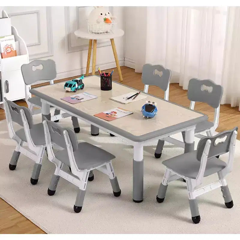 Set Tavolo e Sedie per Bambini, Tavolo da Disegno e Artigianato per Bambini Regolabile in Altezza con 6 Sedie per Età 2-10 Anni, Max 136 kg, Tavolo Attività per Bambini per Aula, Casa