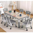 Set Tavolo e Sedie per Bambini, Tavolo da Disegno e Artigianato per Bambini Regolabile in Altezza con 6 Sedie per Età 2-10 Anni, Max 136 kg, Tavolo Attività per Bambini per Aula, Casa