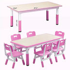 Set Tavolo e Sedie per Bambini, Tavolo da Disegno e Artigianato per Bambini Regolabile in Altezza con 6 Sedie per Età 2-10 Anni, Max 136 kg, Tavolo Attività per Bambini per Aula, Casa