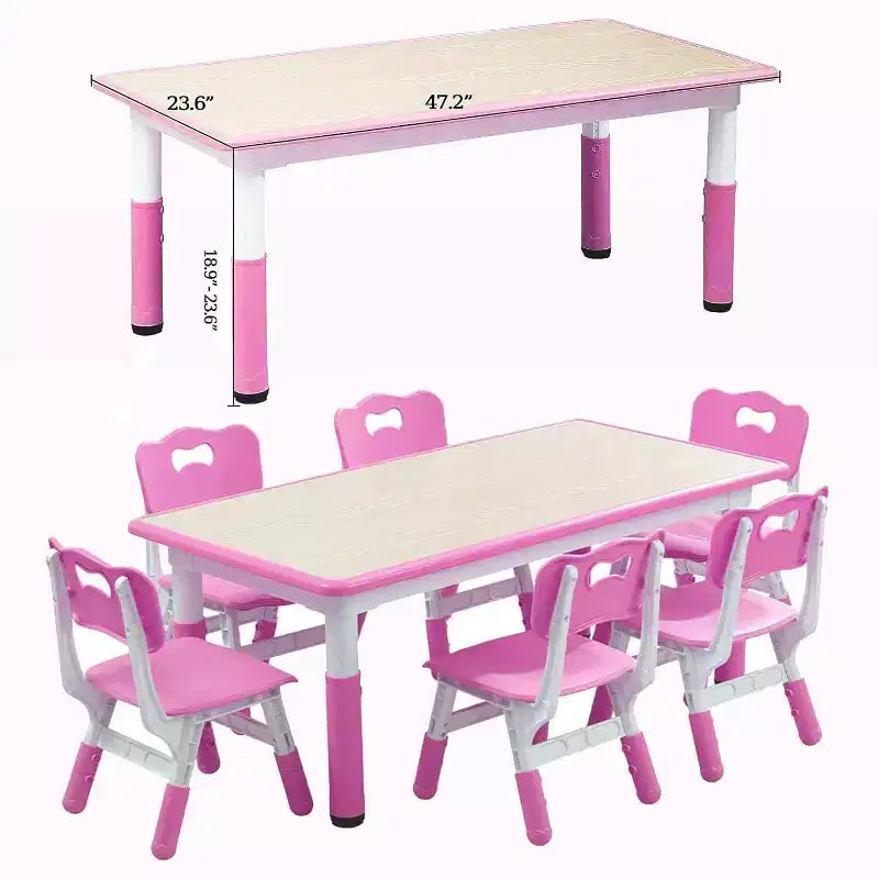 Set Tavolo e Sedie per Bambini, Tavolo da Disegno e Artigianato per Bambini Regolabile in Altezza con 6 Sedie per Età 2-10 Anni, Max 136 kg, Tavolo Attività per Bambini per Aula, Casa