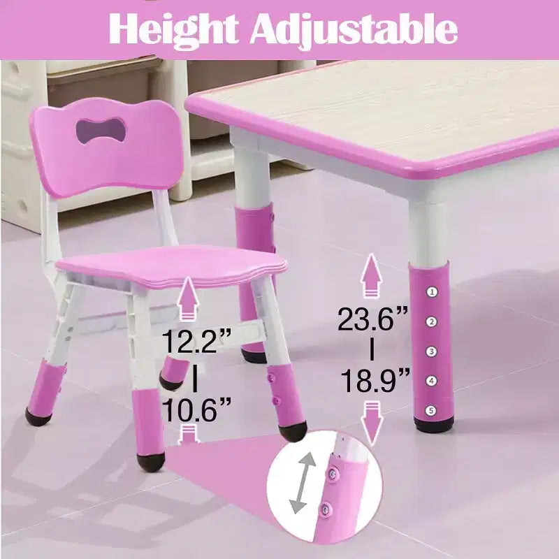 Set Tavolo e Sedie per Bambini, Tavolo da Disegno e Artigianato per Bambini Regolabile in Altezza con 6 Sedie per Età 2-10 Anni, Max 136 kg, Tavolo Attività per Bambini per Aula, Casa