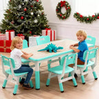 Set Tavolo e Sedie per Bambini, Tavolo da Disegno e Artigianato per Bambini Regolabile in Altezza con 6 Sedie per Età 2-10 Anni, Max 136 kg, Tavolo Attività per Bambini per Aula, Casa