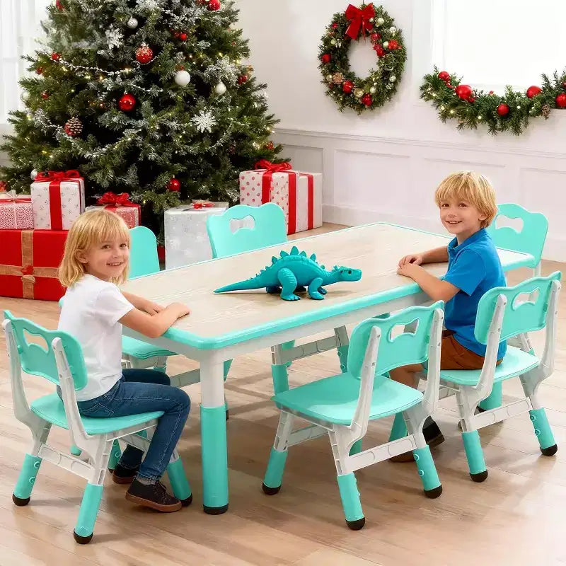 Set Tavolo e Sedie per Bambini, Tavolo da Disegno e Artigianato per Bambini Regolabile in Altezza con 6 Sedie per Età 2-10 Anni, Max 136 kg, Tavolo Attività per Bambini per Aula, Casa